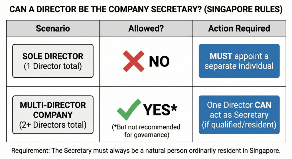 Can Sole Director be Company Secretary Singapore Rules Table