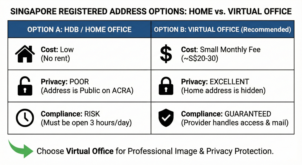 HDB Home Office vs Virtual Office Singapore Comparison Table Privacy Cost