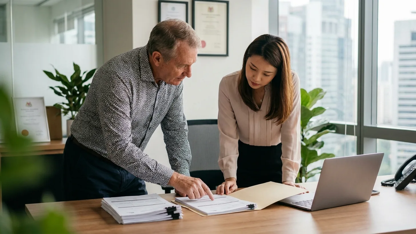 Consultant guiding a client through an Employment Pass application in Singapore
